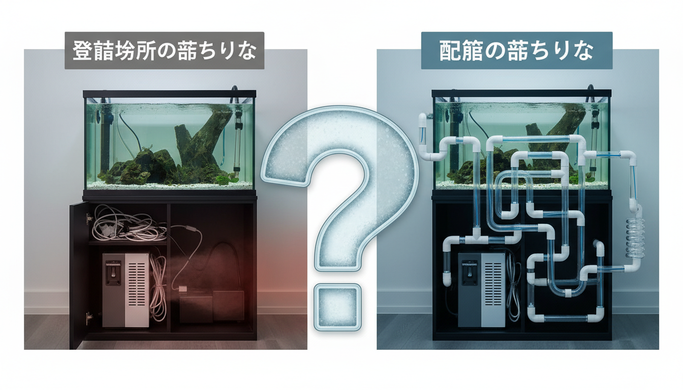 なぜあなたの水槽用クーラーは冷えない？設置場所と配管の落とし穴のイメージ