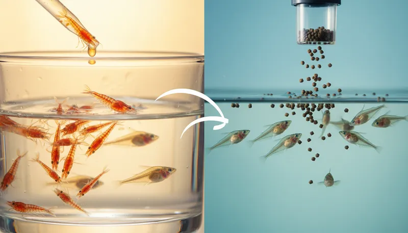 明日からできる！ブラインシュリンプから人工飼料へ、稚魚のエサ切り替え実践ステップのイメージ