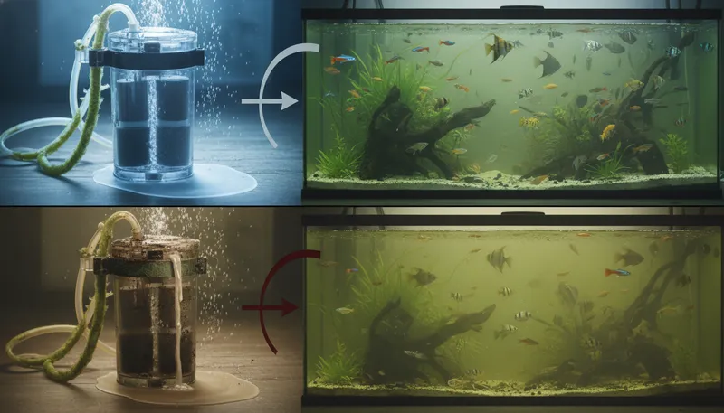 水漏れだけじゃない！フィルターメンテナンスと熱帯魚の健康のイメージ