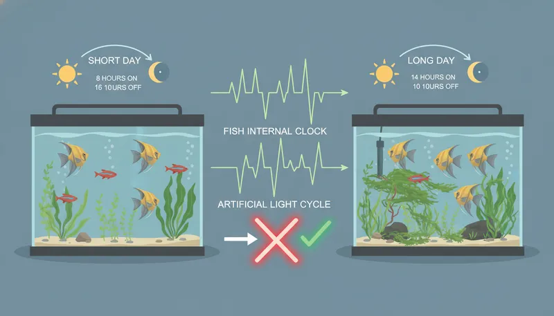 季節でライティング時間を変えると逆効果?熱帯魚の体内時計とコケの関係のイメージ